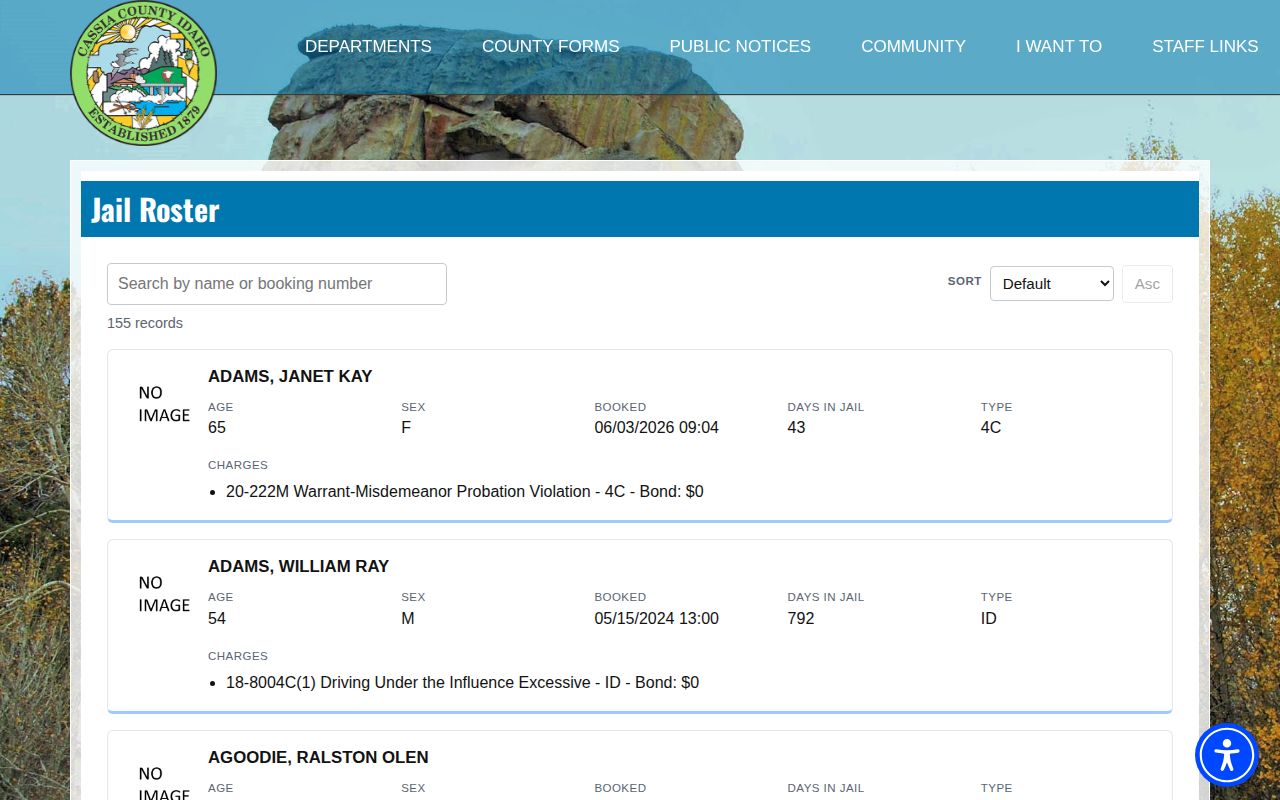 Minidoka County booking and bond fields that do not prove release