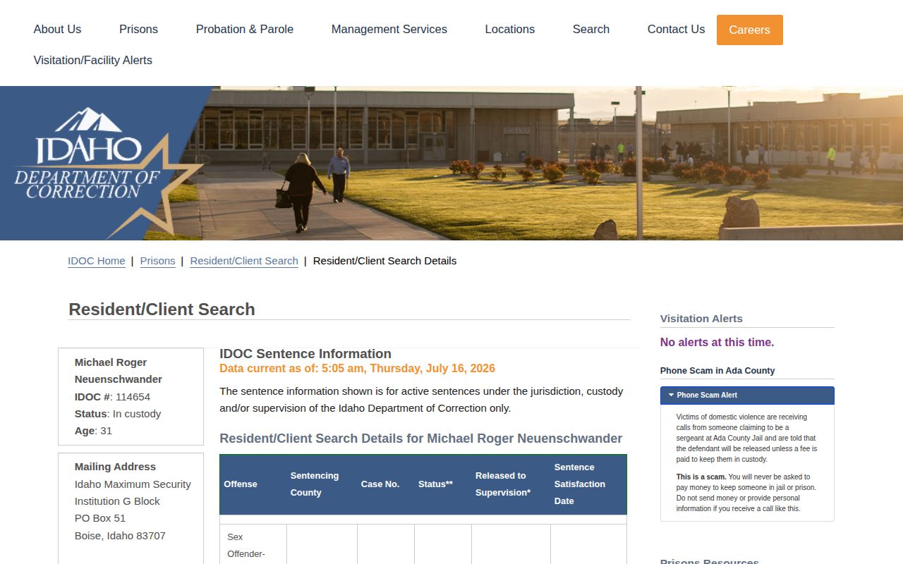 Minidoka County IDOC projected release date fields and parole eligibility
