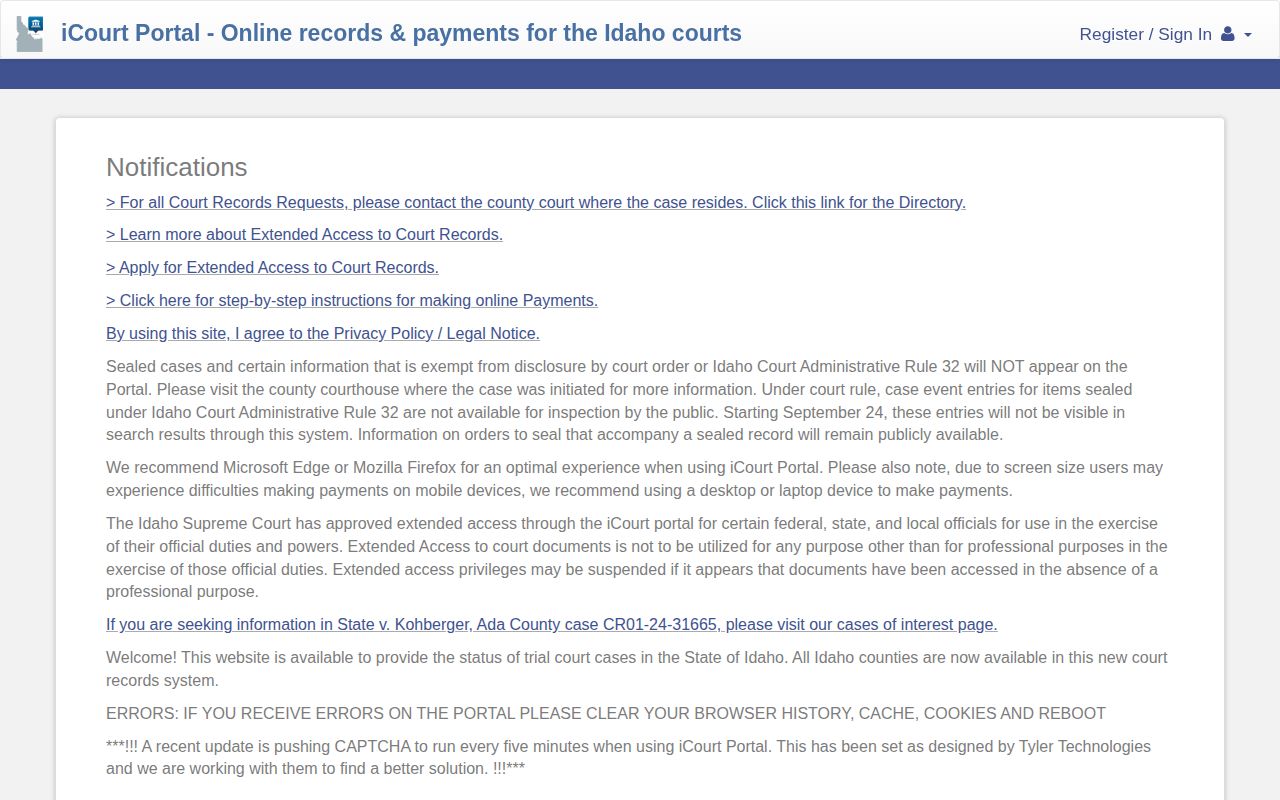 Minidoka County court search for released inmate case events