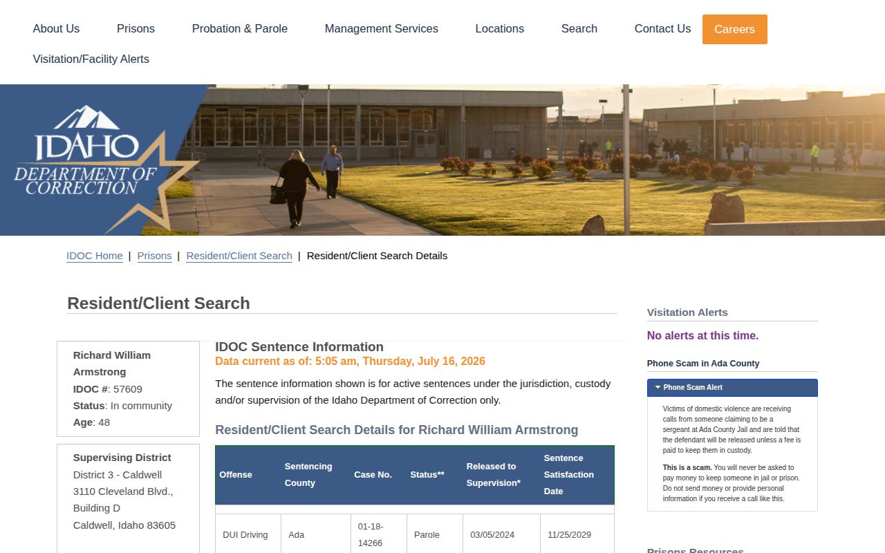 Minidoka County parole and probation supervision fields in IDOC